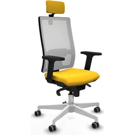 Pouf Synchro rete bianca similpelle gialla braccioli 2D base bianca 2D testata 2D ruote gommate 65 mm