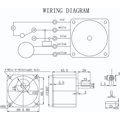 Moteur à engrenages 220 V CA, moteur monophasé à vitesse lente de 25 W, 4IK25GN-C, vitesse constante + réducteur + condensateur, rapport de réduction 50K. (1/5)