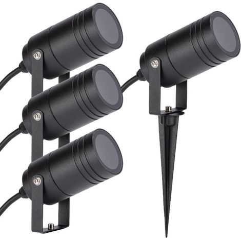 Arum Lighting – Lot de 4 spots piquets extérieur GU10 – Fonte d'aluminium noir – Étanchéité IP65 – Éclairage jardin moderne et durable (1/5)
