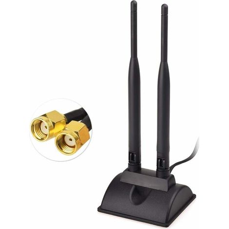 Antenne WiFi 2.4G / 5.8G Dual Magnetic Antenna RP-SMA Adapter 3m Cable for WiFi Camera Antenna PCI Card WLAN Router Wireless Bluetooth Router (1/5)