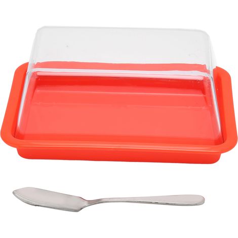 Boîte à beurre carrée en plastique, coupe-beur, boîte à fromage avec couvercle transparent, rouge (1/5)