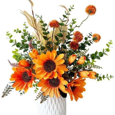 Künstlicher Blumenstrauß Sonnenblumen & Eukalyptus, Herbstdeko 32-46cm (1/5)