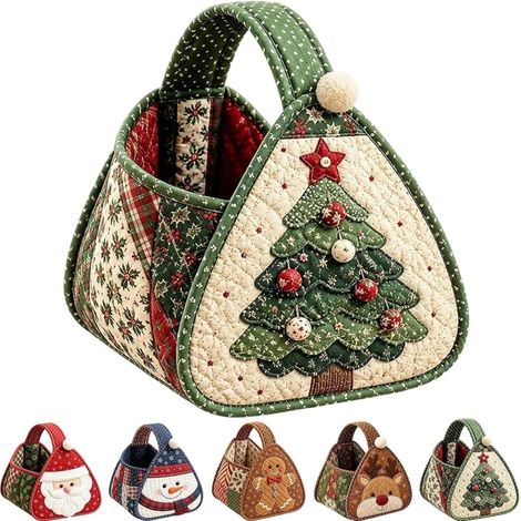Beyamis Sac à main DIY en patchwork avec des personnages de Noël, sapin de Noël (1/5)