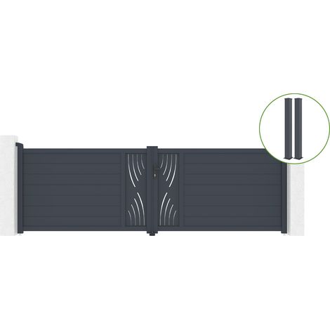 Puerta abatible 4m VELETA H.120cm aluminio + 2 postes EIFEL 15x15cm H.166cm GRIS (1/5)