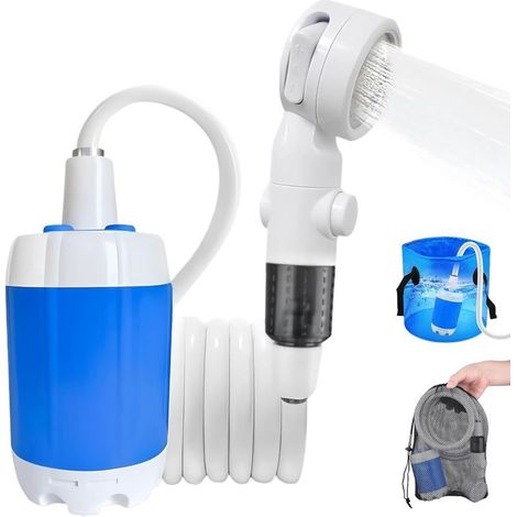 Douche portable pour camping, pompe de douche portable rechargeable avec USBC, douche de camping avec 3 modes de pulvérisation, kit de douche extérieur pour camping, campingcar, voyage, bain (1/5)