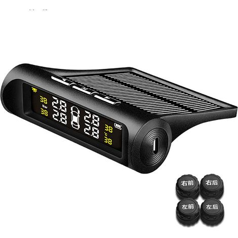 Moniteur de pression des pneus sans fil avec 4 capteurs externes TPMS mode d'alarme de charge USB solaire pour berline SUV berline (1/5)