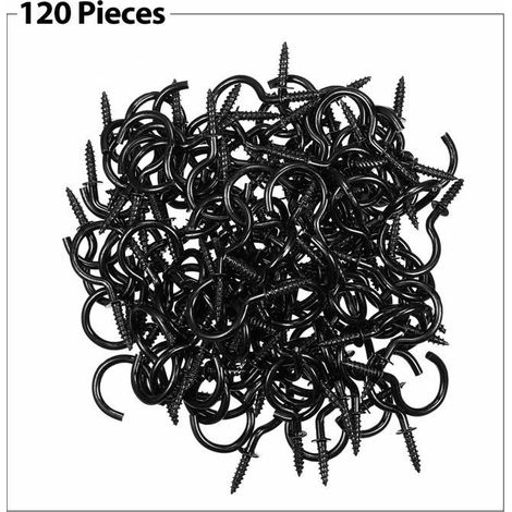 Kaelt - Crochets à vis métal - 120 pièces, 1 pouce - Noir - Convient pour suspension tasse, porte-clés Étiquette (1/5)