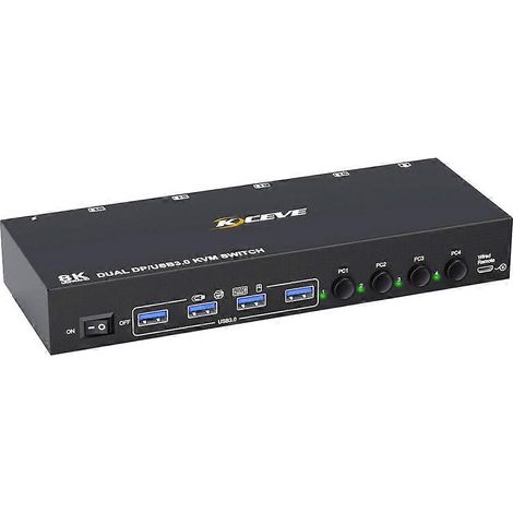 KCEVE 8K DP KVM-Switch für 2 Monitore und 4 Computer, 30 Hz, 4K@144 Hz, Dual-DisplayPort, USB 3.0-Umschalter für Tastatur und Maus, EU-Stecker (1/5)