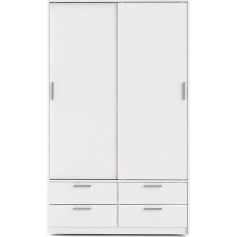 Line Kleiderschrank Schiebetürenschrank mit 2 Türen und 4 Schubladen, weiss.