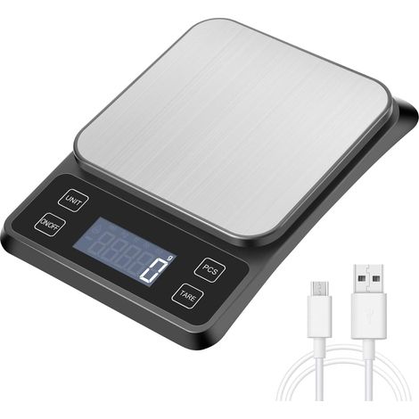 Balance de précision rechargeable, balance de cuisine électronique en acier inoxydable 10 kg/1 g, mesure