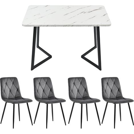 Ensemble de salle à manger, table rectangulaire 117x68cm avec 4 chaises, set de cuisine moderne, fauteuils en velours twill gris foncé, pieds noirs, mobilier de repas complet (1/5)