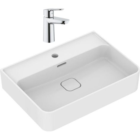 Strada II Waschbecken 600x430 mm, 1 Hahnloch + Grohe Einhebel-Waschtischmischer 1/2', Größe S, Chrom (T300001G23330000)