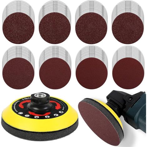 Schuurwielenset - 80 Piezas - Disco Lijm con Cierre de Velcro - 125 mm - Granulometrías 40 60 80 120 180 240 320 600 - Para Madera Metal y Plástico (1/5)