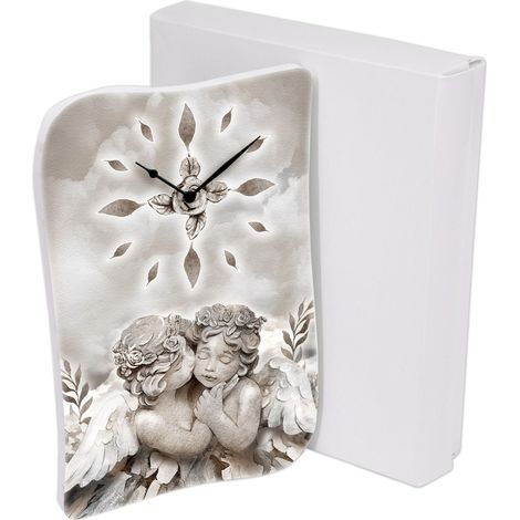 Lupia - Bomboniera con Scatola bianca OROLOGIO GEA da parete o tavolo in legno stampato ANGELS IN FLOWERS 15x21 cm idea regalo per Matrimonio Cresima Comunione Battesimo Anniversario Compleanno (1/4)