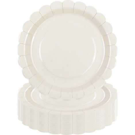Assiette Carton Ivoire - Lot de 50 - 18 cm - Bords Festonnés - Jetable Résistant - Anniversaire Mariage (1/5)