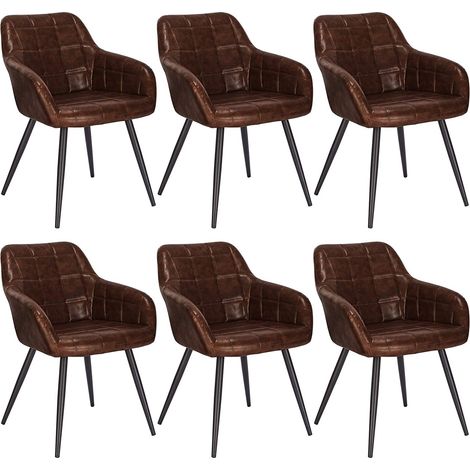 WOLTU Lot de 6 Chaises de salle à manger rembourrée en similicuir, aspect cuir antique, Chaises de cuisine pieds en métal, Brun Foncé (1/4)