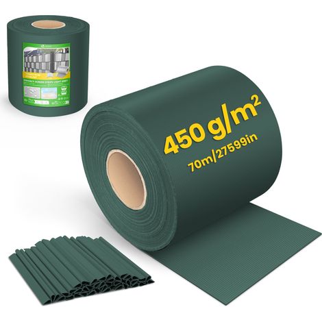 VOUNOT Tiras de Pantalla de Privacidad PVC 450 g/m², Protección Visual Rollo de Valla Opaca 70m x 19cm Verde