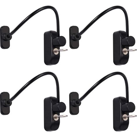 Ensemble de 4 verrous de porte coulissante avec limiteur de course et loquets, noir, avec clé, en acier inoxydable pour armoire de garage. (1/5)