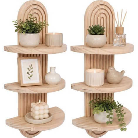Boho Wooden Wall Shelf Set, 2pc - Natural Pine (1/5)