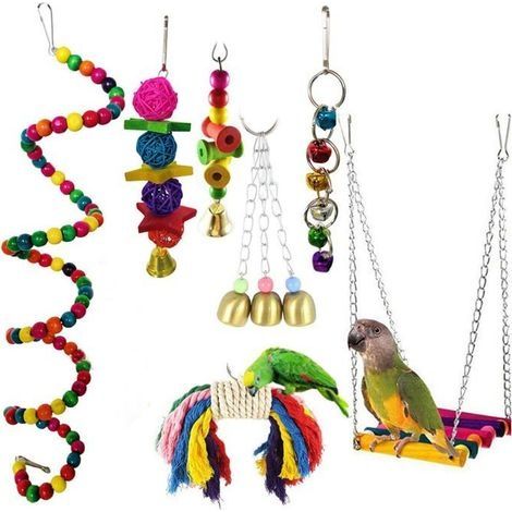 7 Pcs Perroquet Jouets Suspendus, Oiseau Perroquet Jouets Oiseau Suspendu Cloche Jouet Oiseau Balançoire Suspendu Jouet Cage à Oiseaux Jouets pour Petits Perroquets, Aras, Perruches