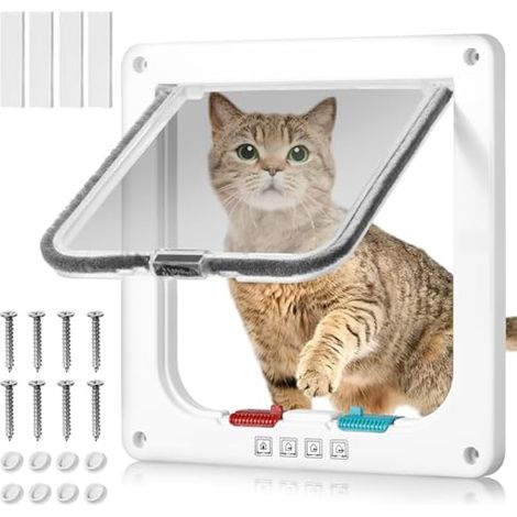 Chatiere pour Chat, Verrouillage à 4 Voies Chatière 20cm x 19cm, Chatiere pour Chat Isolante,Facile à Installer et à Utiliser, Porte pour Animaux de Compagnie pour Chats et Petits Chiens (1/5)