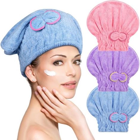 Toallas para secar el cabello - secado rápido - súper absorbentes - paquete de 3 - varios colores disponibles (1/5)