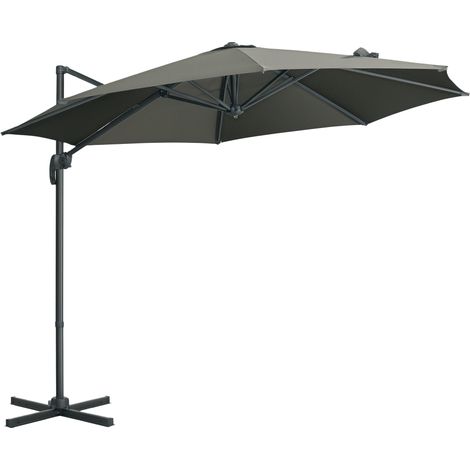 Outsunny 3 x 3(m) Cantilever Parasol with Cross Base, Garden Umbrella with 360° Rotation, Crank Handle and Tilt for Outdoor, Patio, Grey