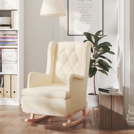 Fauteuil à bascule avec pieds - Fauteuil Chaise de Salon - Fauteuil design en bois d'hévéa solide Crème Tissu Chic-411937 (1/5)