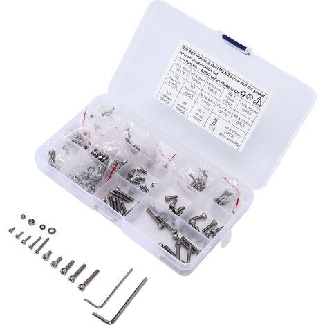 Kit 320 pièces vis écrous rondelles assortis inox 304 M2 M3 boulons hexagonaux et joints pour voitures camions (1/5)