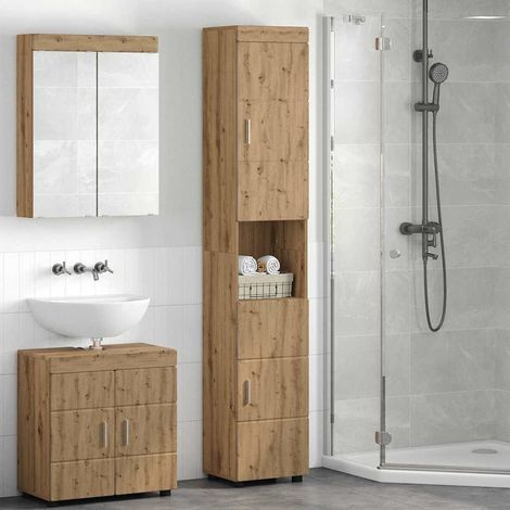 Bathroom Cabinet with Door TULUM Artisan oak 37 x 31.5 x 203 cm vidaXL
