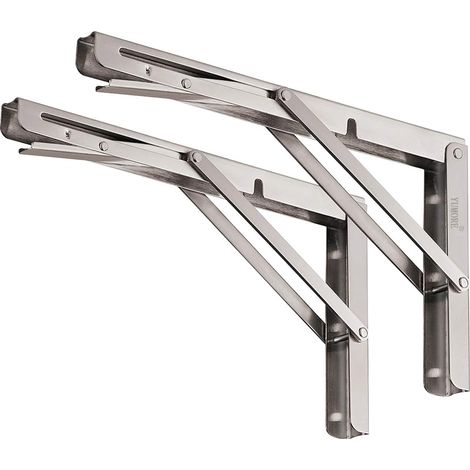 Équerre Pliante 300 mm,Support d' Étagère Pliable en Acier Inoxydable Support Console Pliable Charge Maximale 150kg Equerre Etagere Murale pour Garage Cuisine Chambre, lot de 2