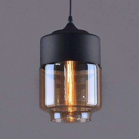 Laternen-Pendelleuchte, einfacher Metallkörper, zylindrischer Glaslampenschirm, nordische kreative Lampen für Kopfteil, Restaurant, Hotelzimmer, schwarzer Bernstein