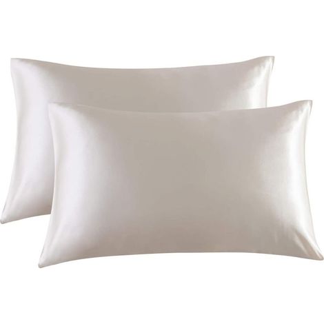 Lot de 2 taies d'oreiller en soie glacée beige 51 x 91 cm (1/5)