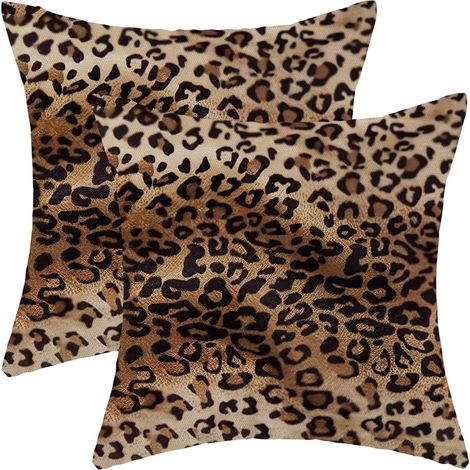 Juego de 2 fundas de cojín marrones con estampado de leopardo, de 40x40 cm, para sofá, sillón o uso exterior. Cojín no incluido. (1/5)