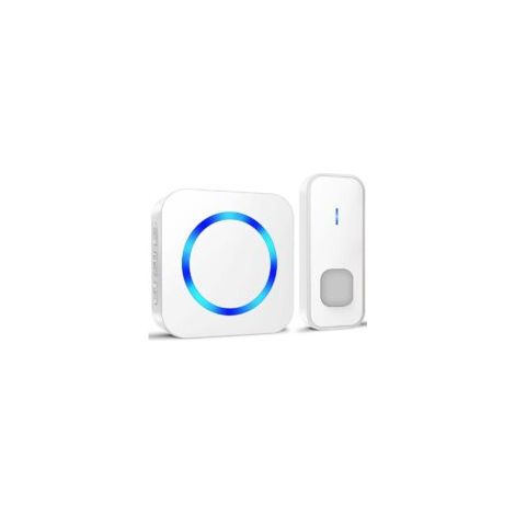Kabellose Türklingel, wasserdichtes elektronisches Gongset (400 m Reichweite) mit Batterie, 55 Melodien in 5 Lautstärkestufen für Zuhause, blaue und weiße LED-Anzeige – Crezuo (1/4)