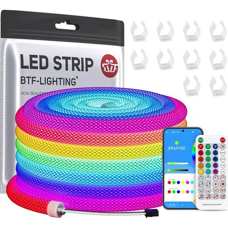 LED Neon Strip IC 5M RGB 5V IP67 360 Degree Round Reticulate Kit Addressable IC 5M LED Neon Strip Chasing Effect with 24 Key IR Remote Control for Home Decoration Without adaptor. (1/5)