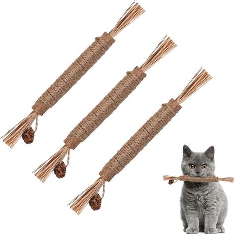 Lot de 3 bâtonnets à mâcher à la silvervine – Nettoyage des dents du chat – Herbe à chat naturelle – Jouet dentaire (1/5)
