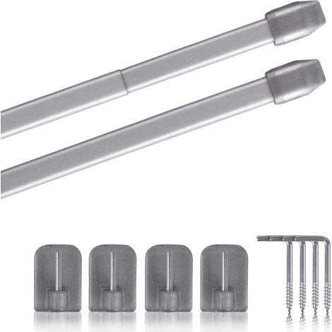 Set di 2 aste per tende - Acciaio inox - Estensibili e regolabili - Per tende da bistrot e finestre - Argento cromato opaco - 60x90 cm (1/5)
