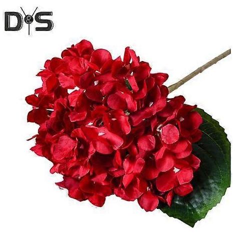 Hortensia artificiel avec tige à feuilles vertes, fleur artificielle réaliste, centre de table pour mariage, maison ou bureau, composition florale. Branche de fleurs artificielles.rouge (1/5)