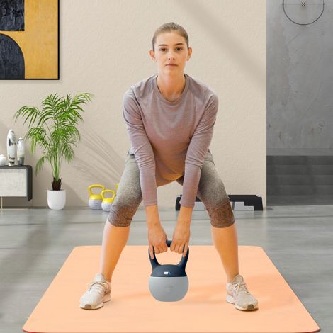 Kettlebell 6kg - Collaboration .fr x FFHandball - haltère avec poignée antidérapante, gris et bleu (1/5)