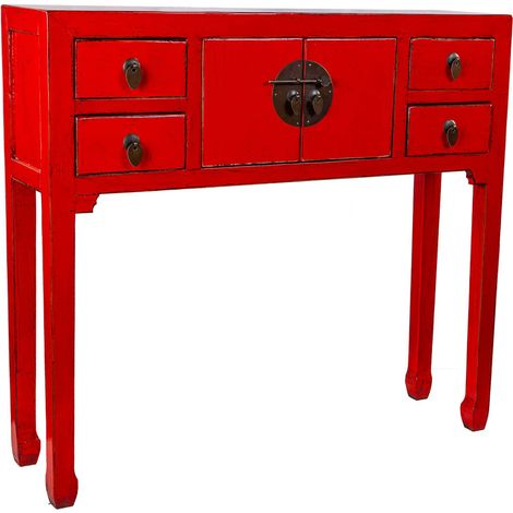 Recibidor de madera rojo 93x25x84