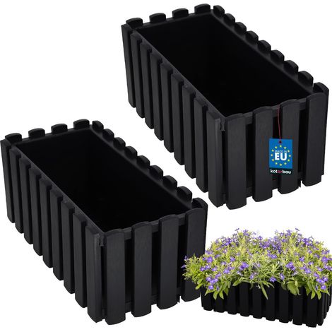 Pot de fleurs de balcon pour rambarde, style rustique anthracite, 40 cm, lot de 2 (1/5)