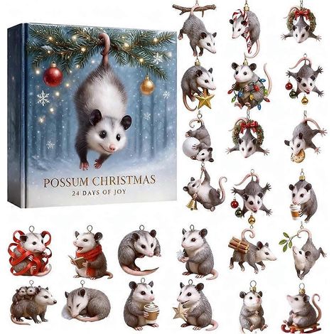 Calendrier de l'Avent de Noël, motif cloches colorées et opossum, compte à rebours de 24 jours, pendentif sapin de Noël, décorations festives (1/5)