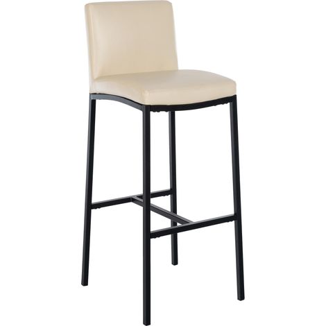Taburete de bar x1 diseño elegante y contemporáneo en PVC color crema con estructura de metal negro de cuatro patas 100006048