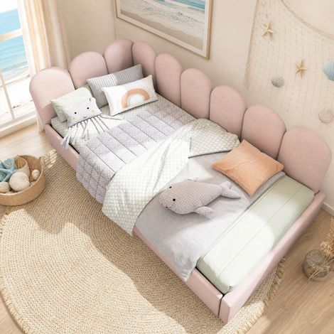 CHICFURN Letto singolo 90x190 cm in velluto rosa con contenitore integrato, senza materasso (1/5)