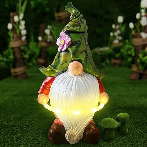 Luminaire Solaire - Nain De Jardin En Résine Avec LED Intégrée - Décoration Extérieure Pour Jardin Patio Pelouse - Lot De 1