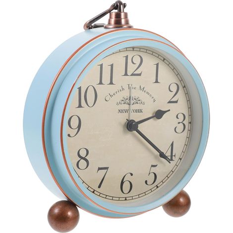 Horloge de Table Rétro Vintage Américaine Chiffres Bleus Réveil Créatif sans Pile Horloge de Bureau en Métal pour Décoration Maison et Bureau Design Original et Fonctionnel (1/5)