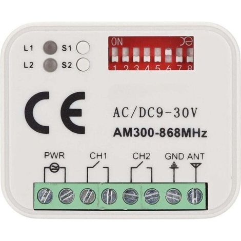 Récepteur universel compatible avec la télécommande Doorhan 433,92 MHz, récepteur sans fil 2 canaux (433-868 MHz), code tournant/fixe, 12-24 V CA/CC (1/4)