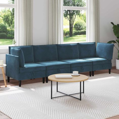Juego de muebles de salón con cojín 4 pcs Azul Terciopelo