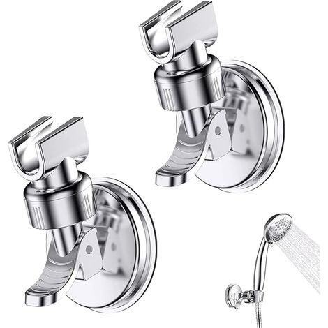 2 Pièces Support Douchette Ventouse, Support de Douche à Rotation 360 °, Support de pomme de douche réglable amovible, Convient pour la salle de bain de l'hôtel, pas besoin de percer (Argent) (1/5)